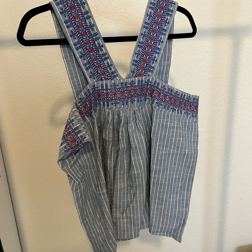 Blue and Red Embroidered Women's Top